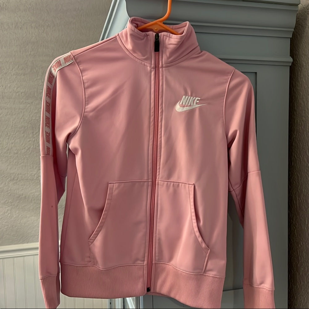 Nike Pink Bomber Jacket with Full-Zip Closure and Stand-Up Collar